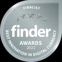 Silver Finder badge indicating Coinstash were a finalist for the best innovation in the digital currency sector award in 2022.